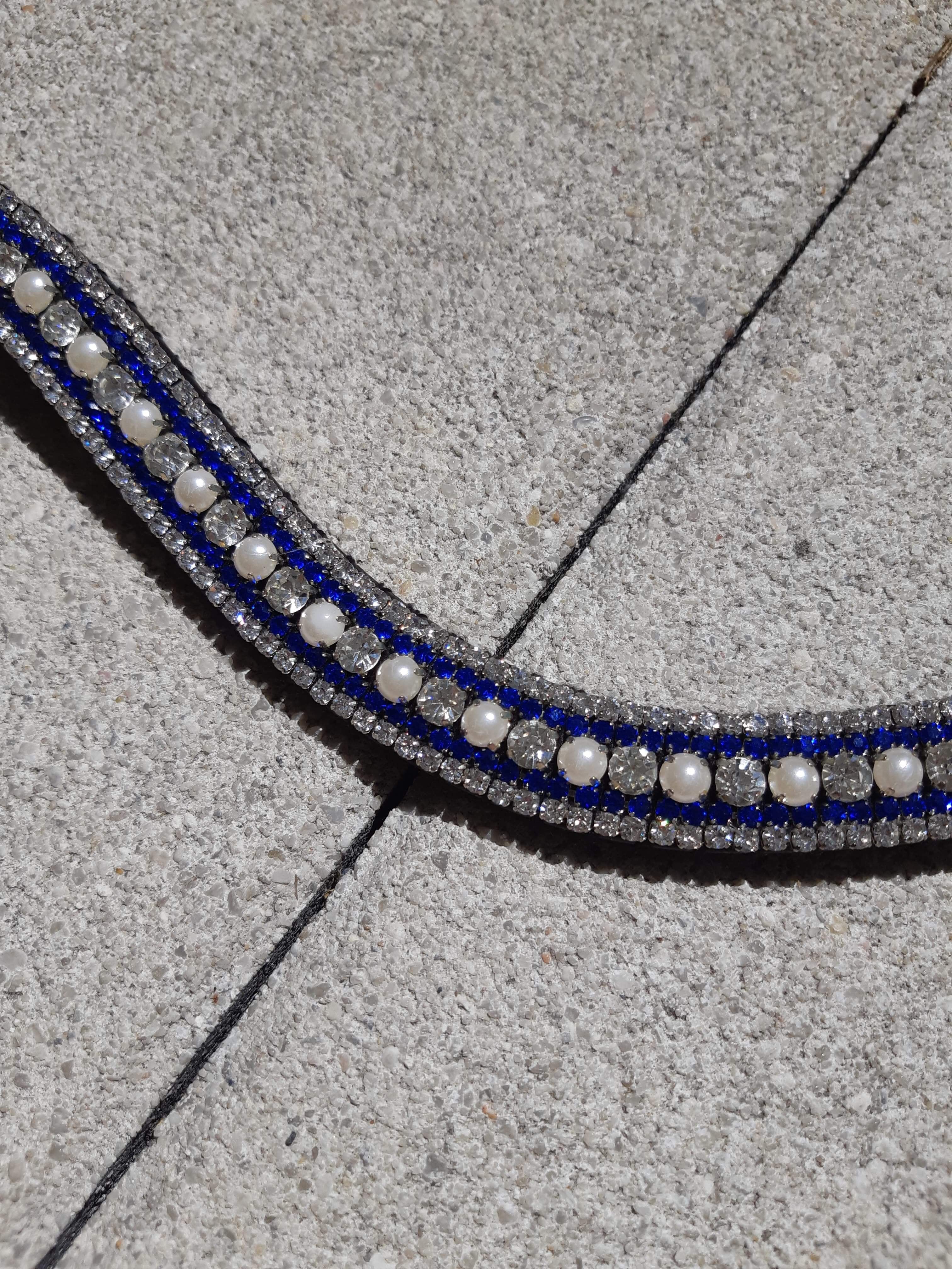 Frontal à strass WW - Bleu, argent et perle blanche