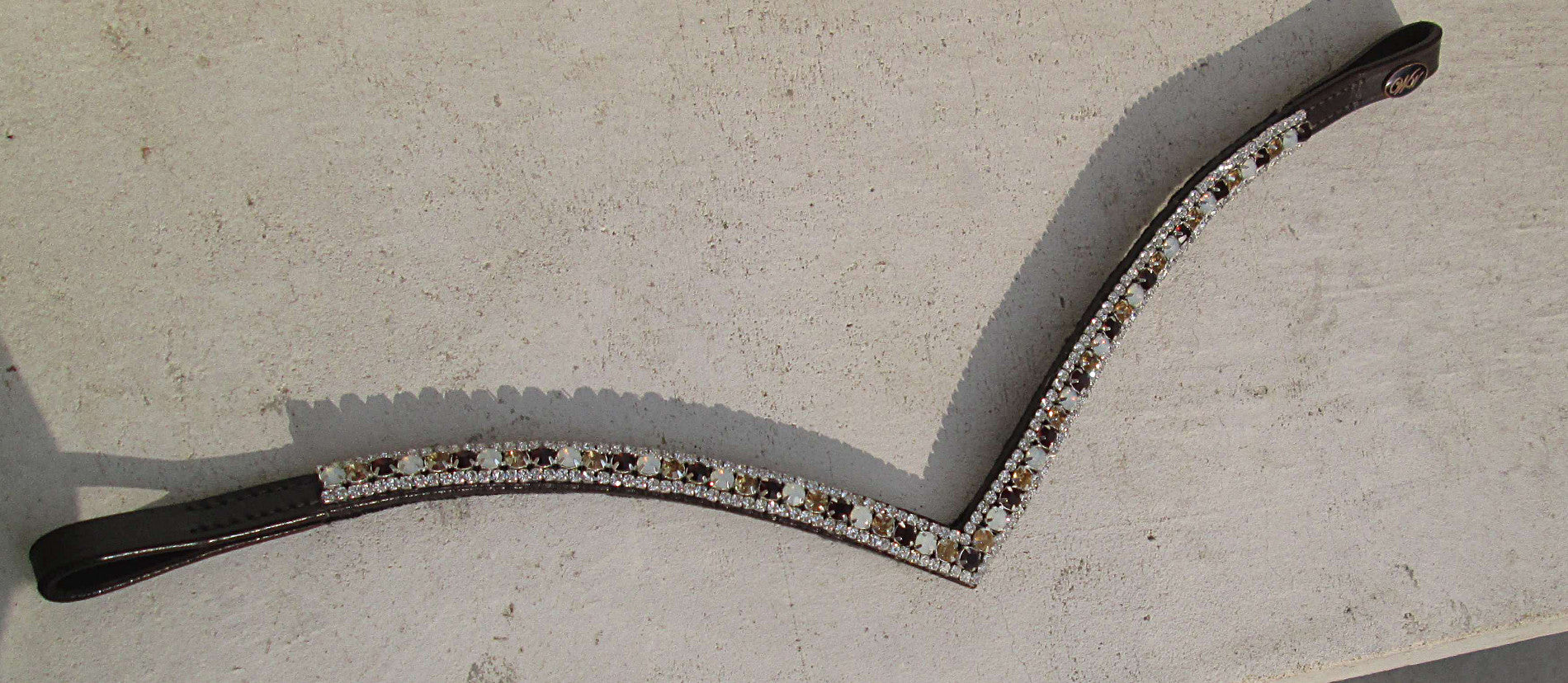 Frontal strass en V - cognac, blanc et noir