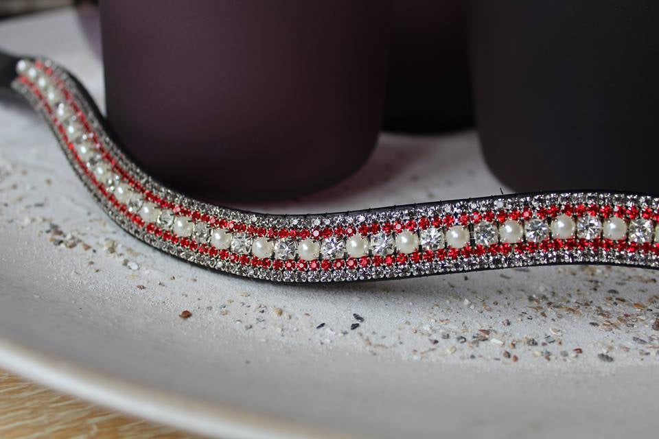 Frontal strass - argent et rouge