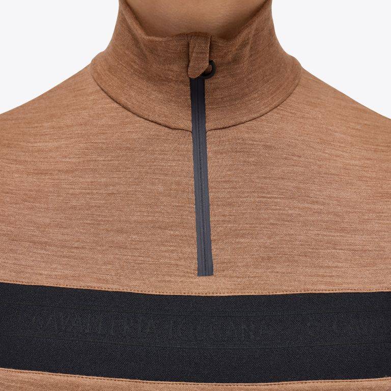 Long sleeve zip polo shirt Toffee Brown - Cavalleria Toscana