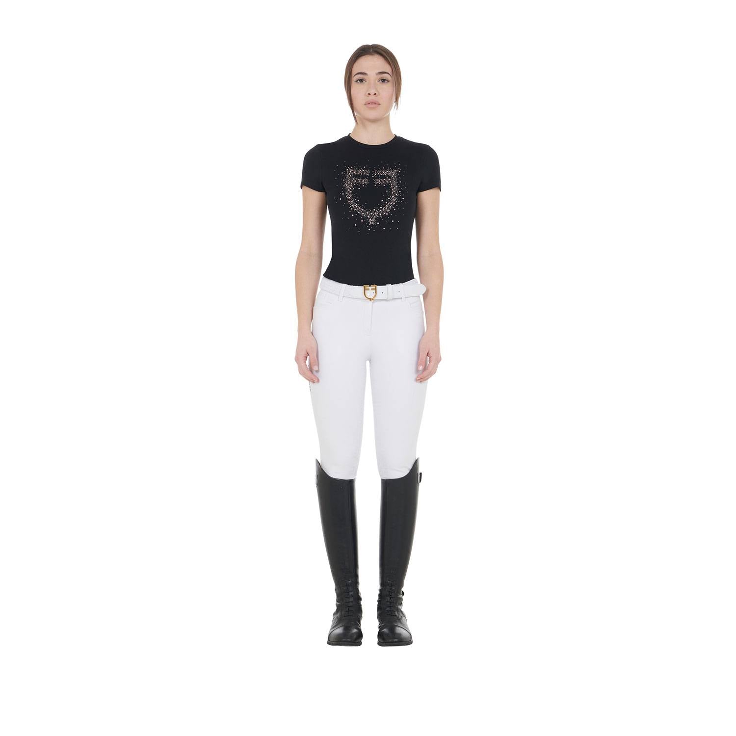 Slim fit t-shirt with rosegold rhinestones - EQUESTRO