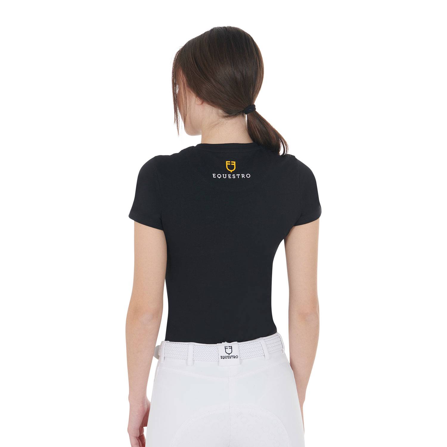 Slim fit t-shirt with rosegold rhinestones - EQUESTRO