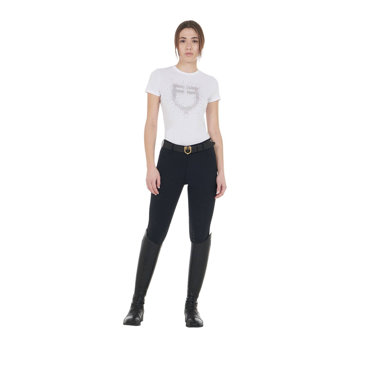 Slim fit t-shirt with rosegold rhinestones - EQUESTRO