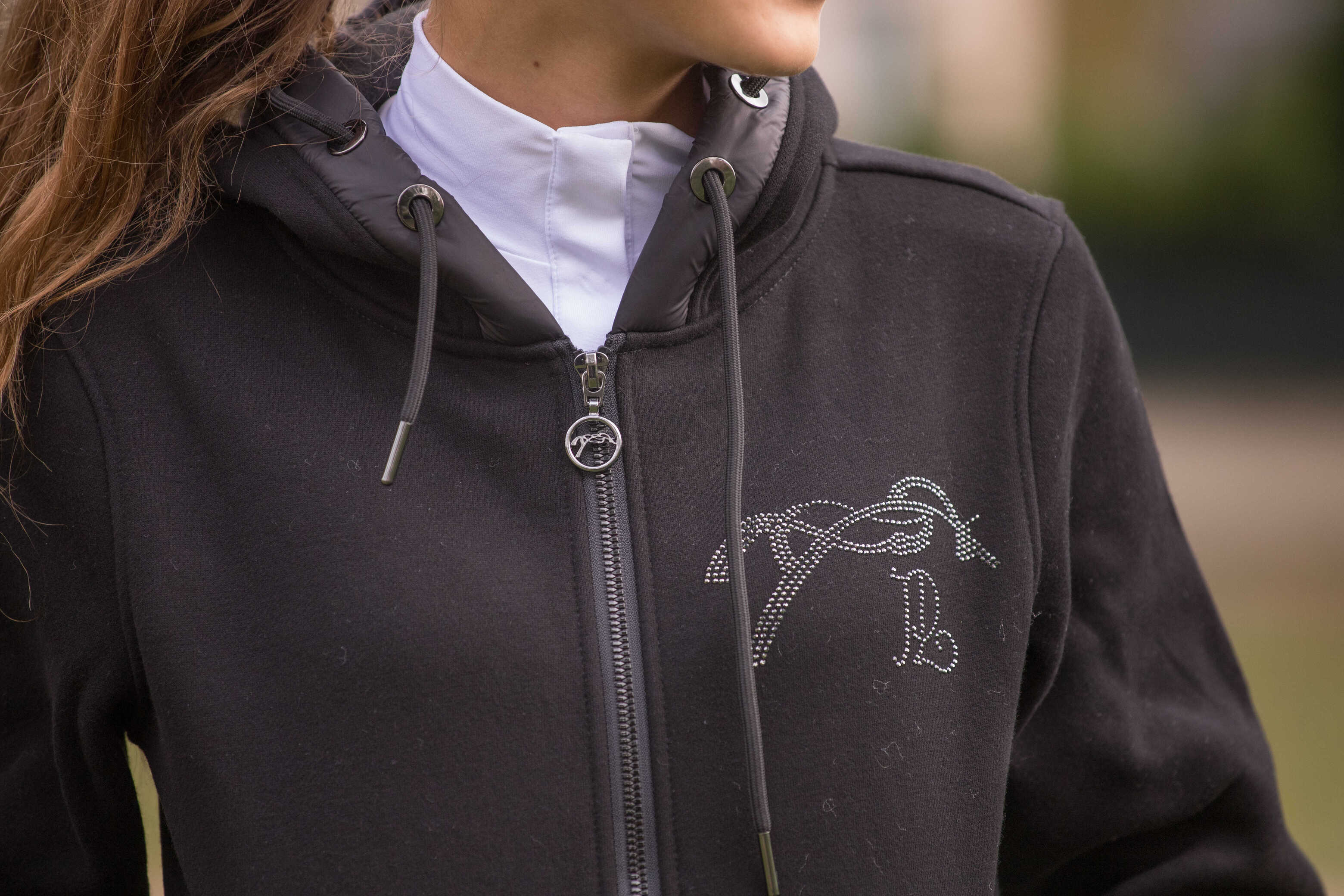 Fluore black zipped hooded sweatshirt - PENELOPE COLLECTION