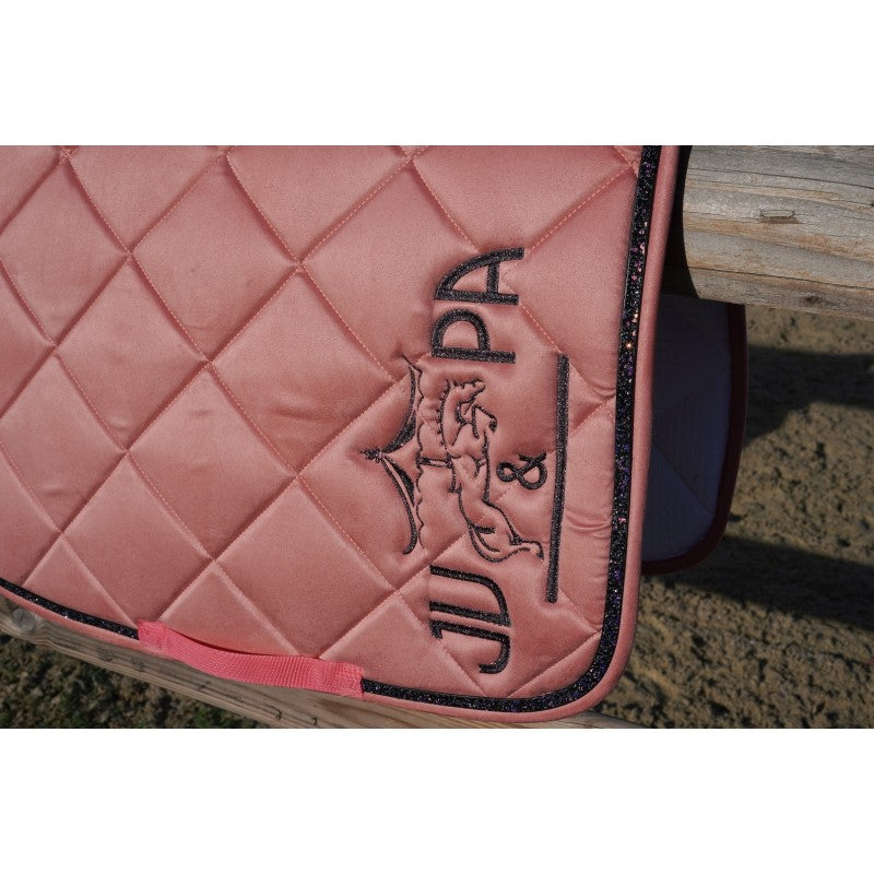 Tapis de selle rose velours disco noir et argent BRODERIE - JU&PA