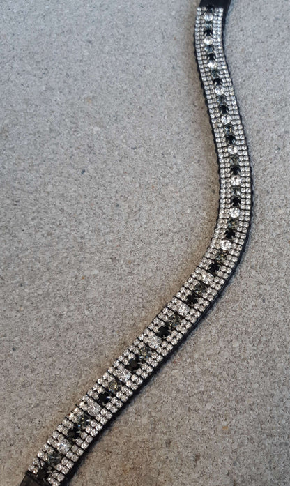 Rhinestone browband - black, gray and white