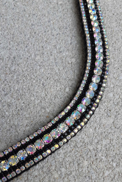 Frontal strass blanc à reflets et noir