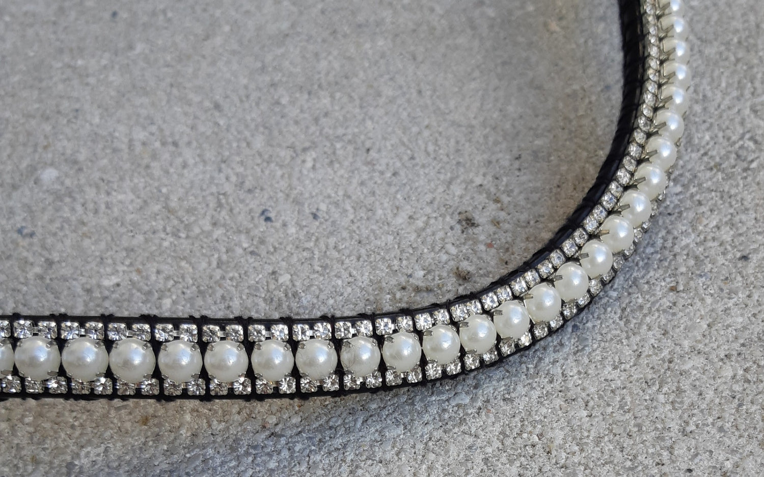 Silver rhinestone and white pearl browband