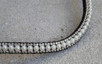 Silver rhinestone and white pearl browband