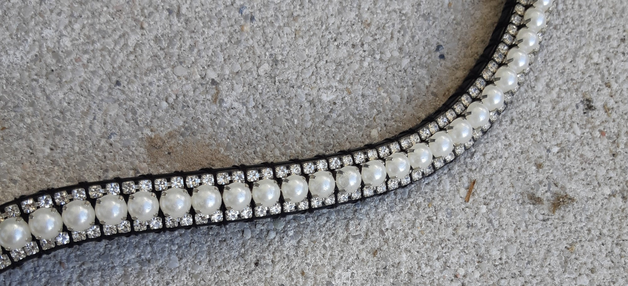 Silver rhinestone and white pearl browband