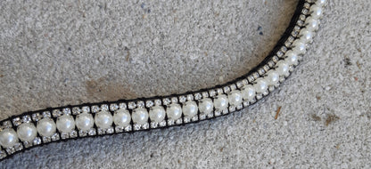 Silver rhinestone and white pearl browband
