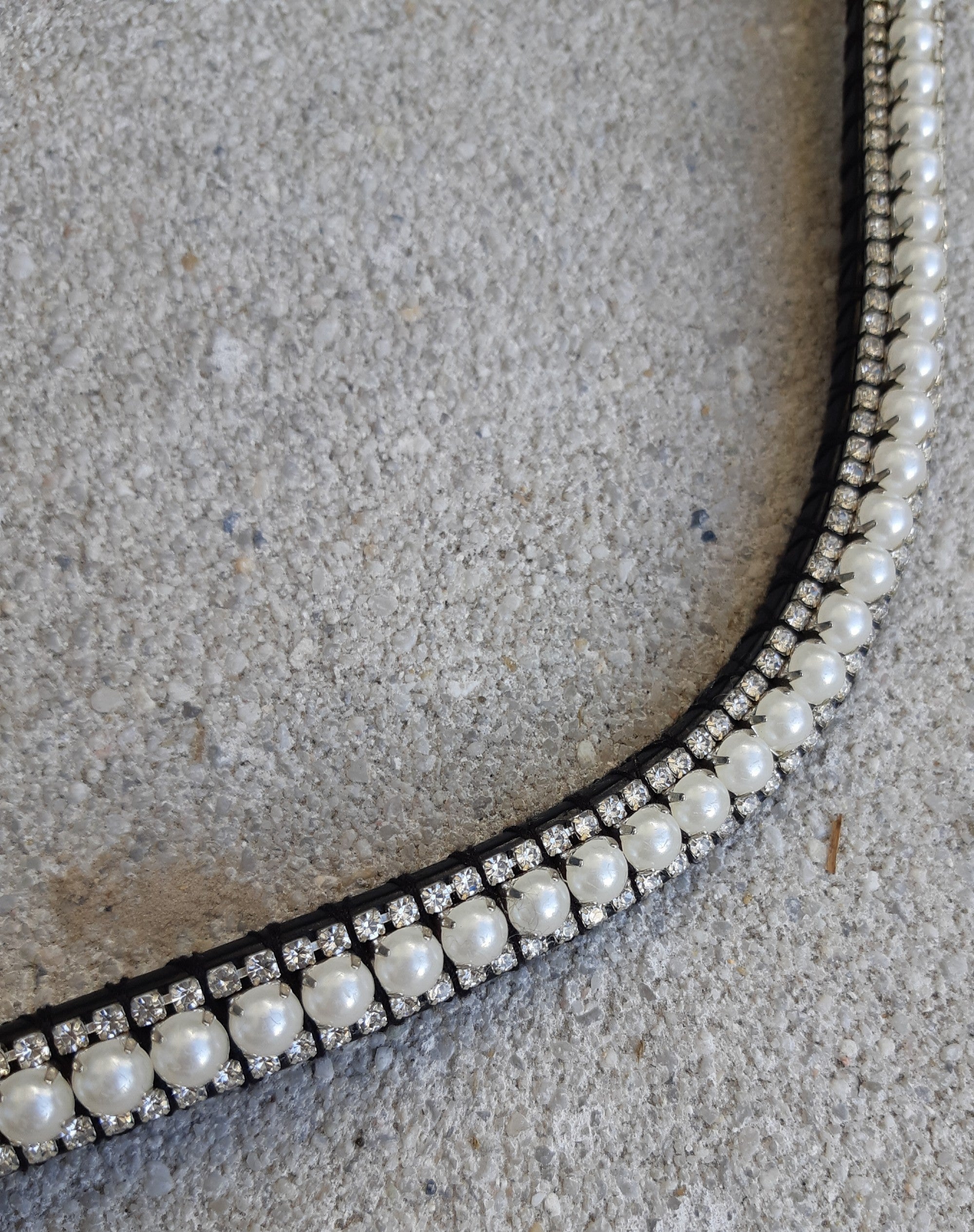 Silver rhinestone and white pearl browband
