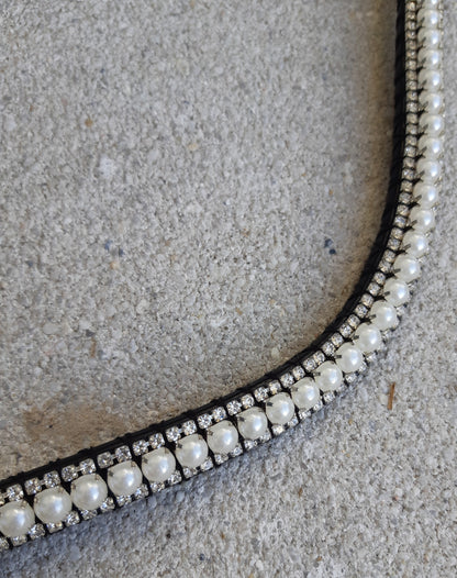 Silver rhinestone and white pearl browband