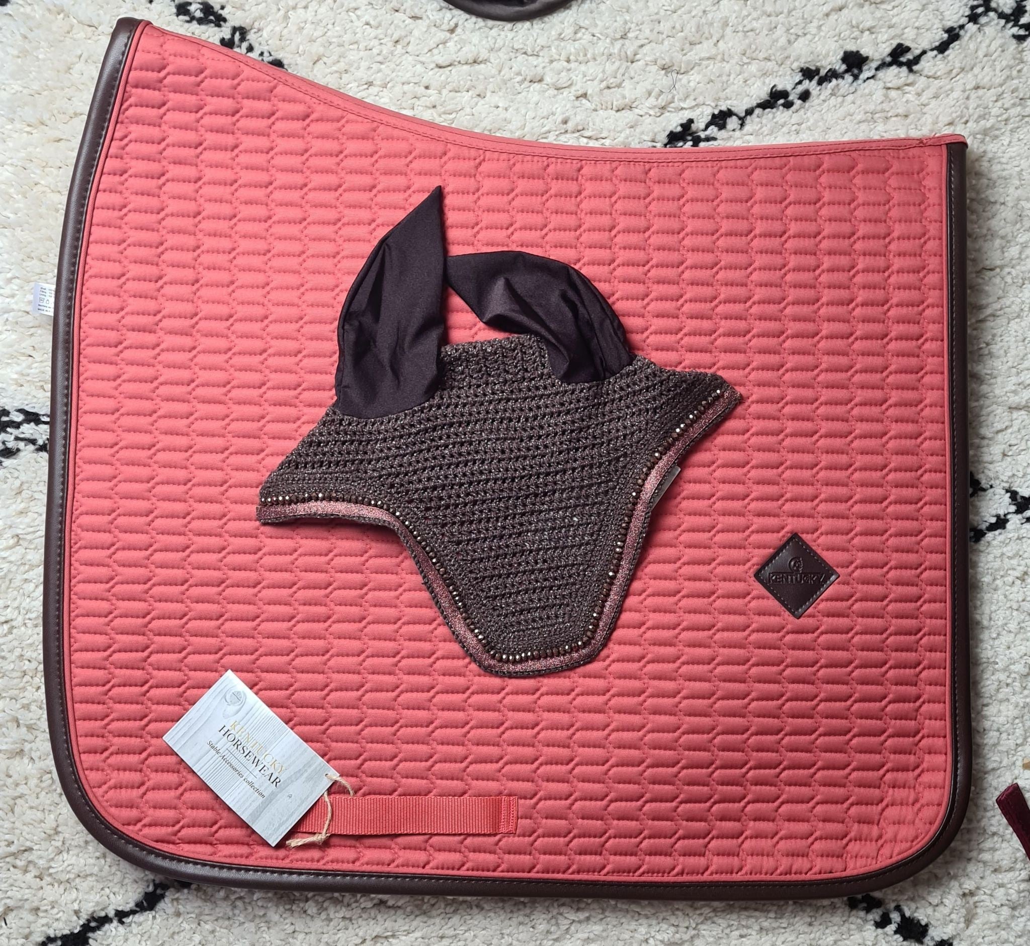 Tapis DRESSAGE Color Edition Leather Corail &amp; Bonnet Glitter Band Marron - Kentucky
