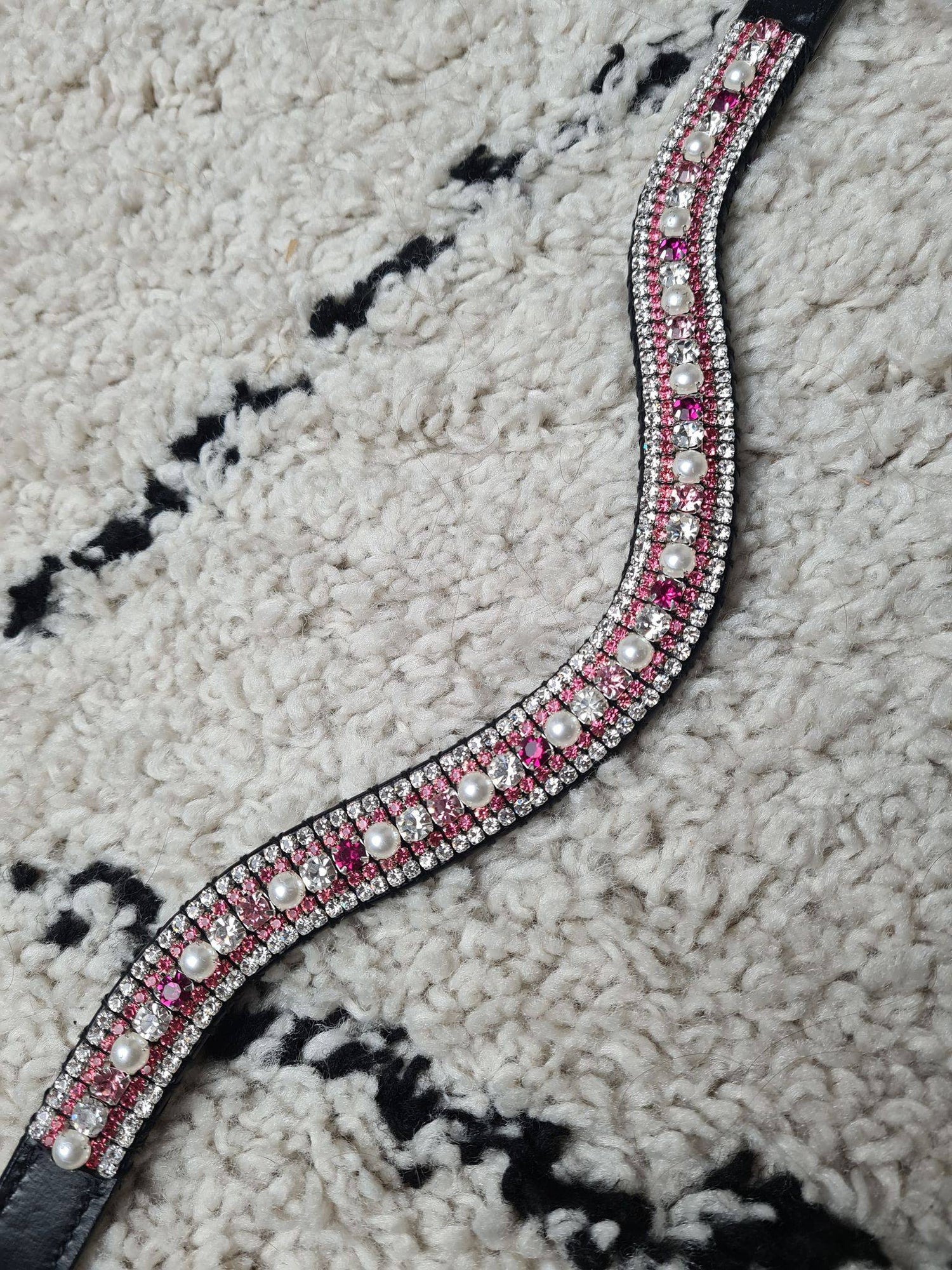 Frontal à strass WW - Rose, argent et perle blanche