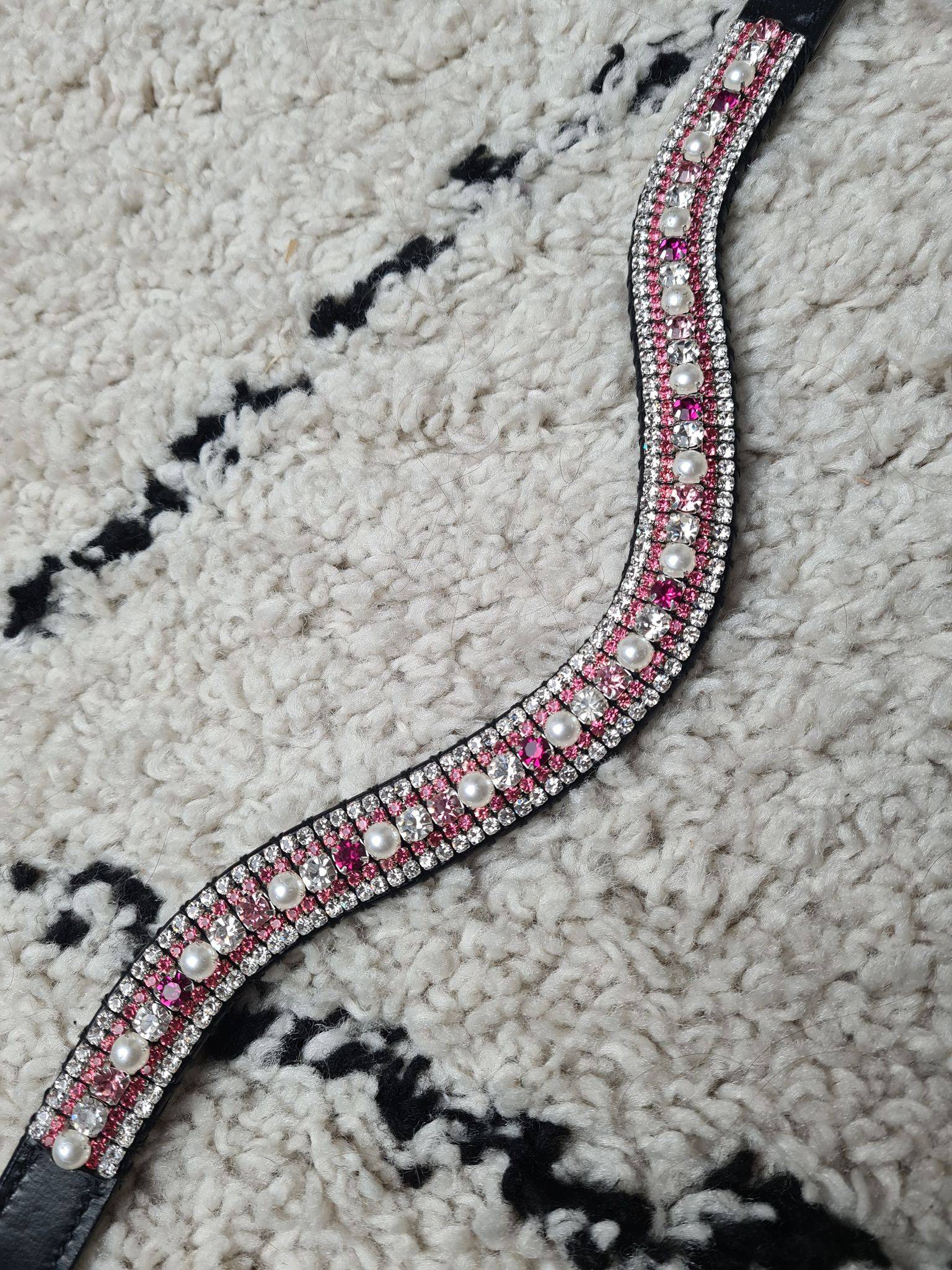 Frontal à strass WW - Rose, argent et perle blanche