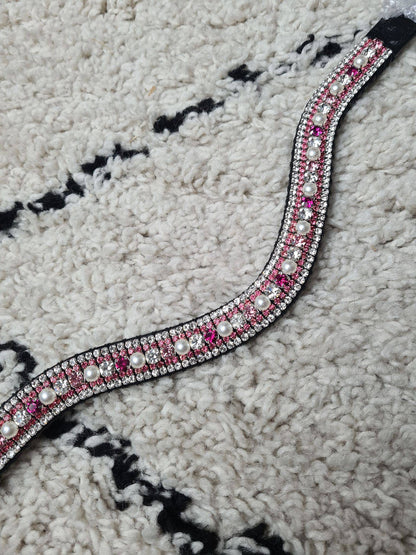 Frontal à strass WW - Rose, argent et perle blanche