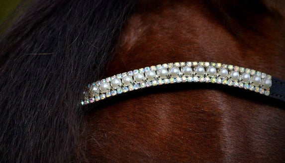 Frontal strass blanc à reflets et perles