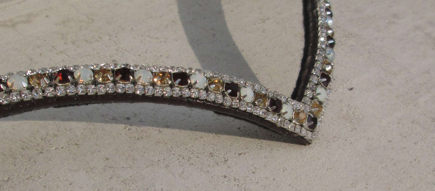 Frontal strass en V - cognac, blanc et noir