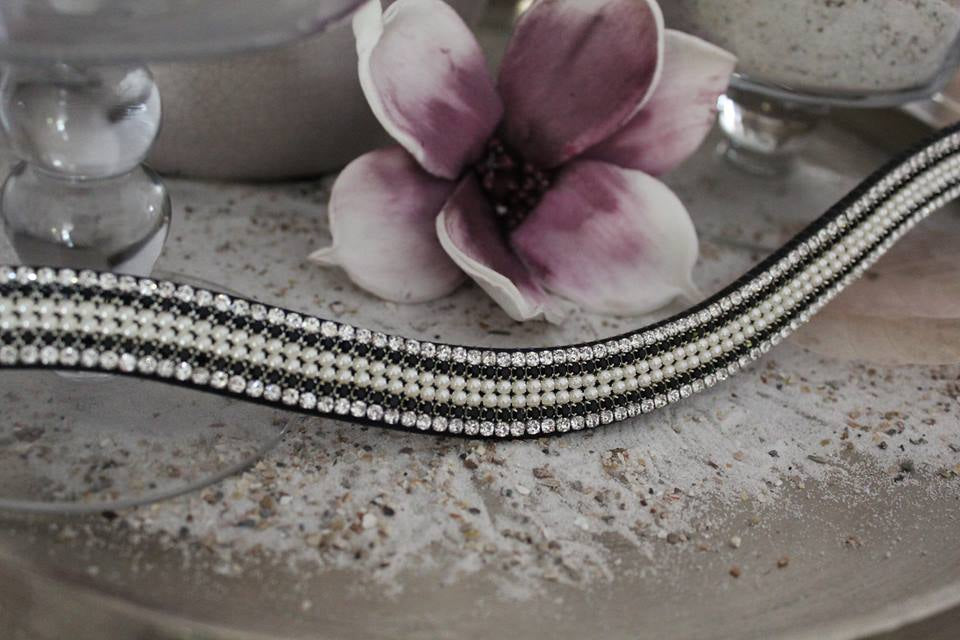 Frontal strass blanc noir et perles WW