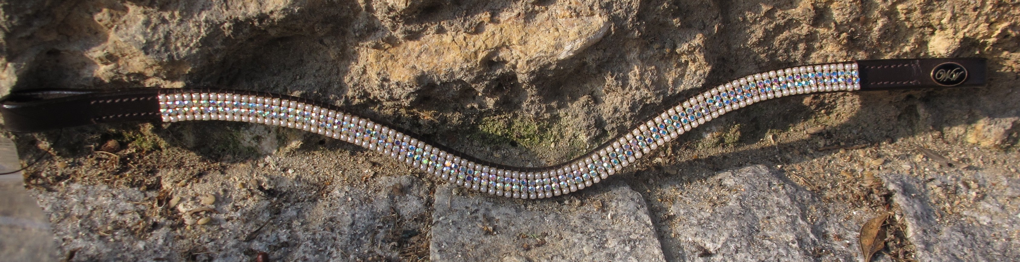 Frontal strass blanc à reflets et perles