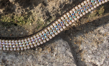 Frontal strass blanc à reflets et perles