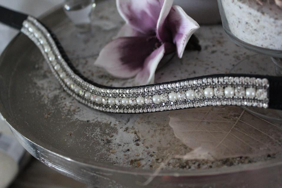Frontal strass blanc, gris et perles