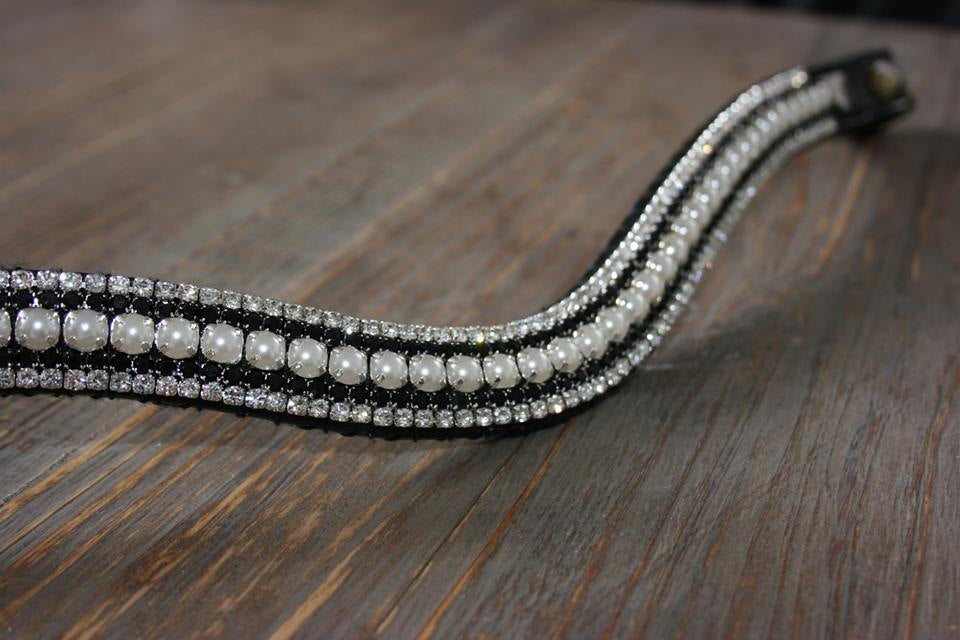 Frontal strass blanc, noir et perles
