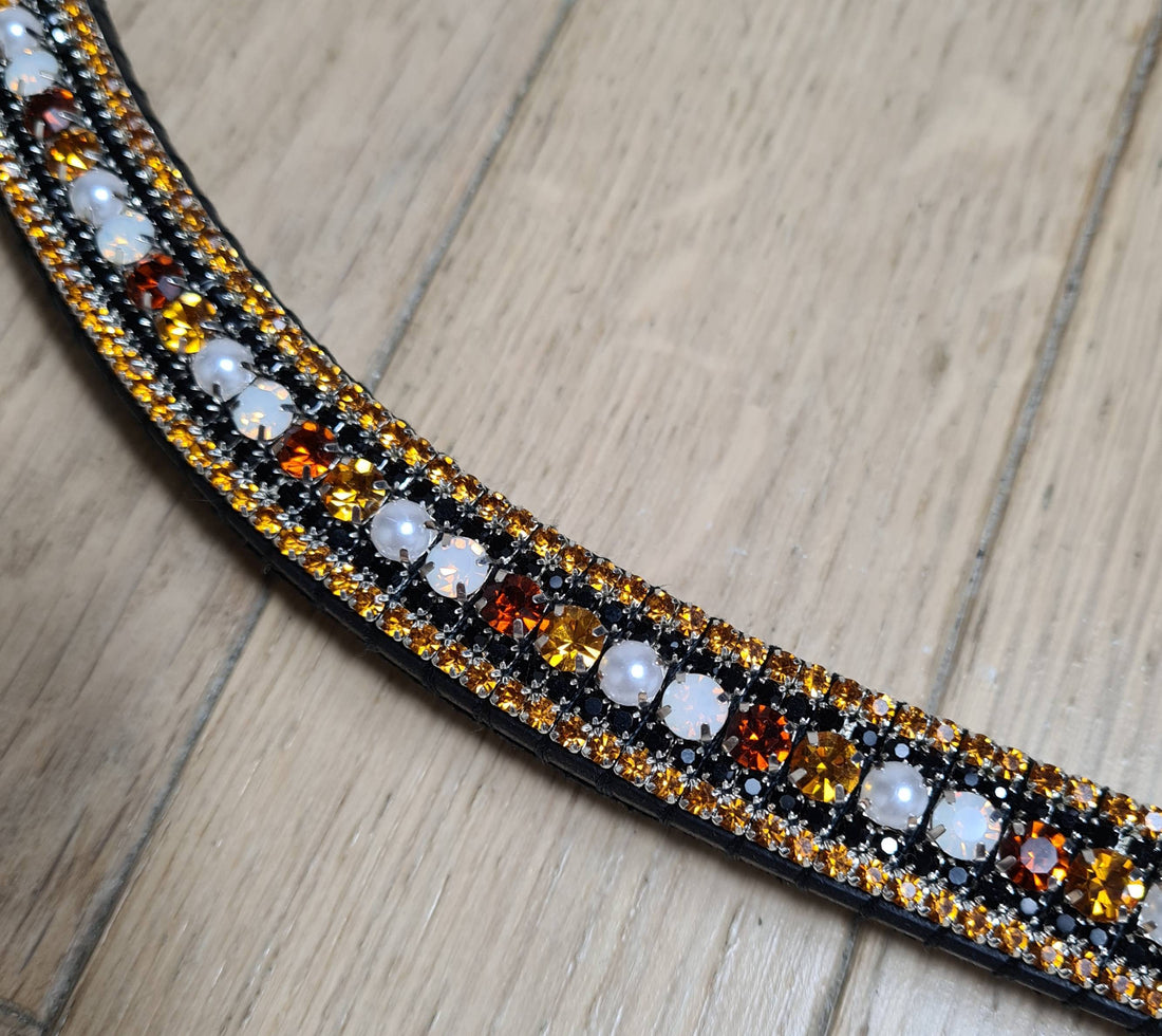 Copper, black and topaz rhinestone browband