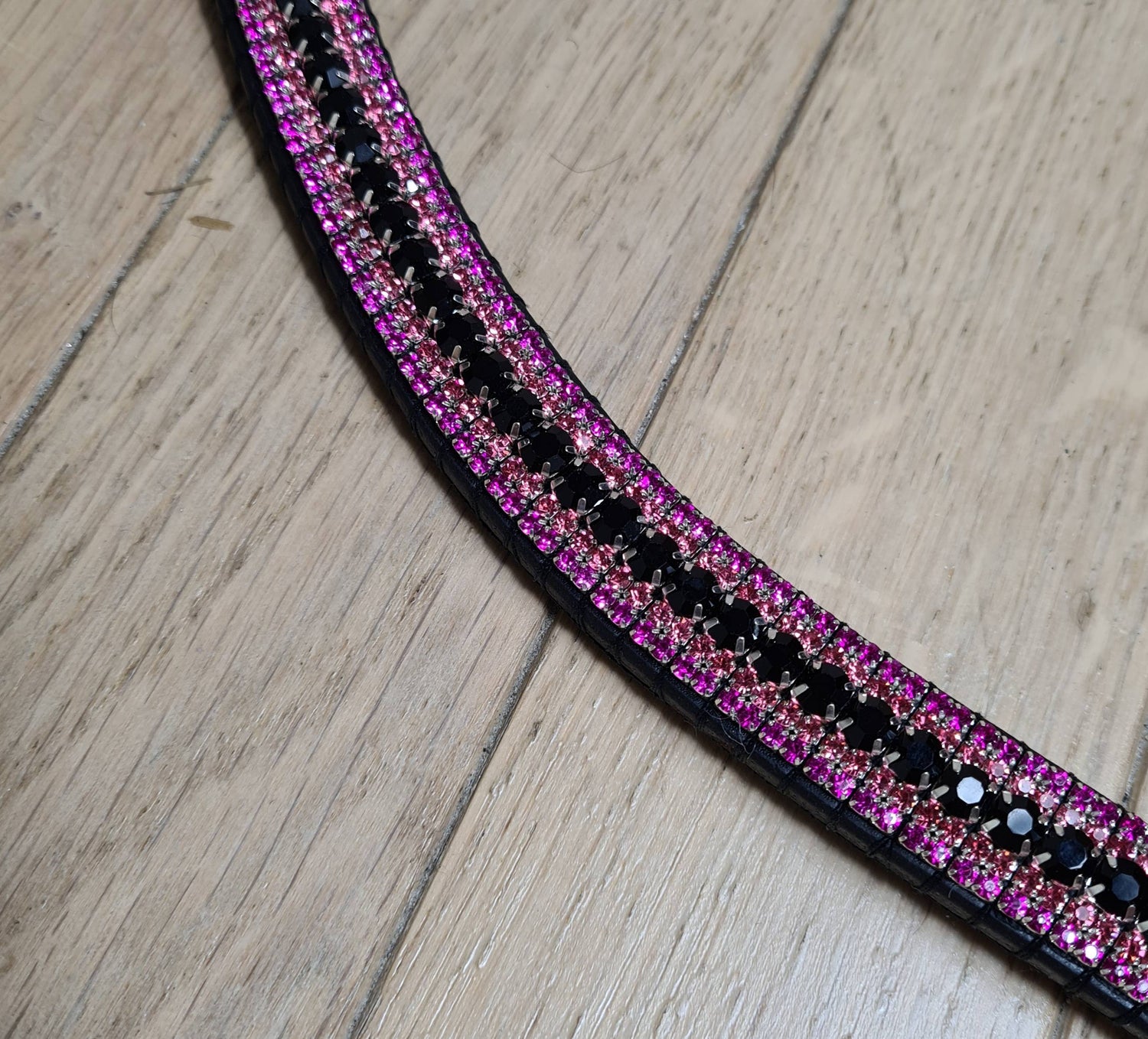 Black and pink rhinestone browband