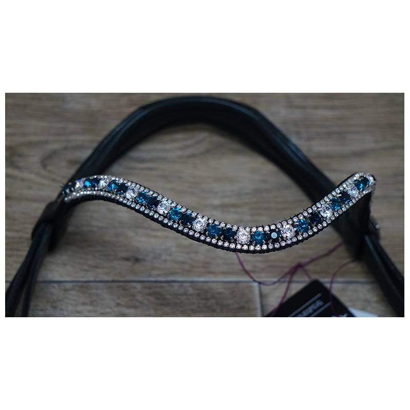 Navy blue and turquoise blue rhinestone browband