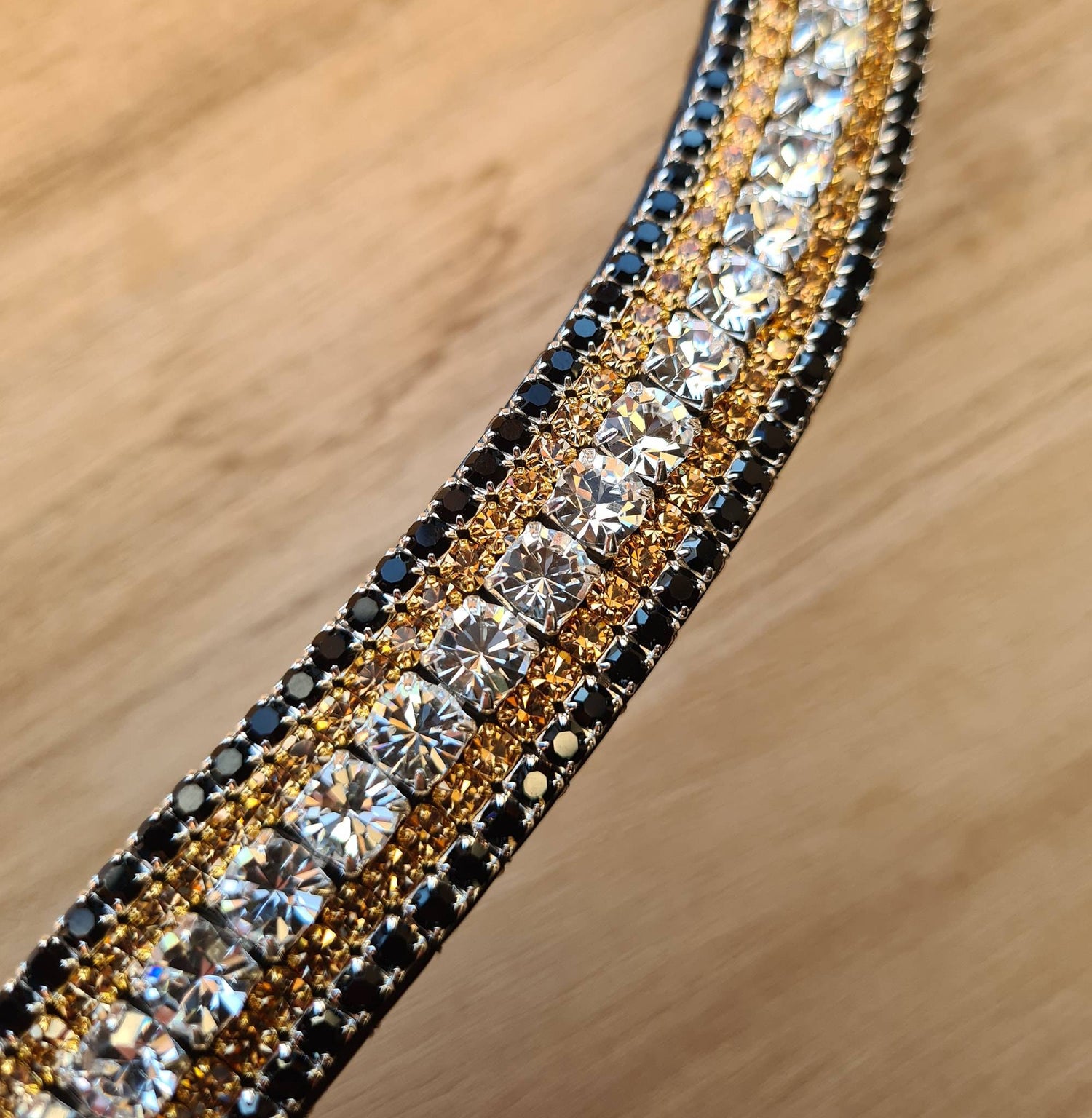 White, gold and black rhinestone frontal