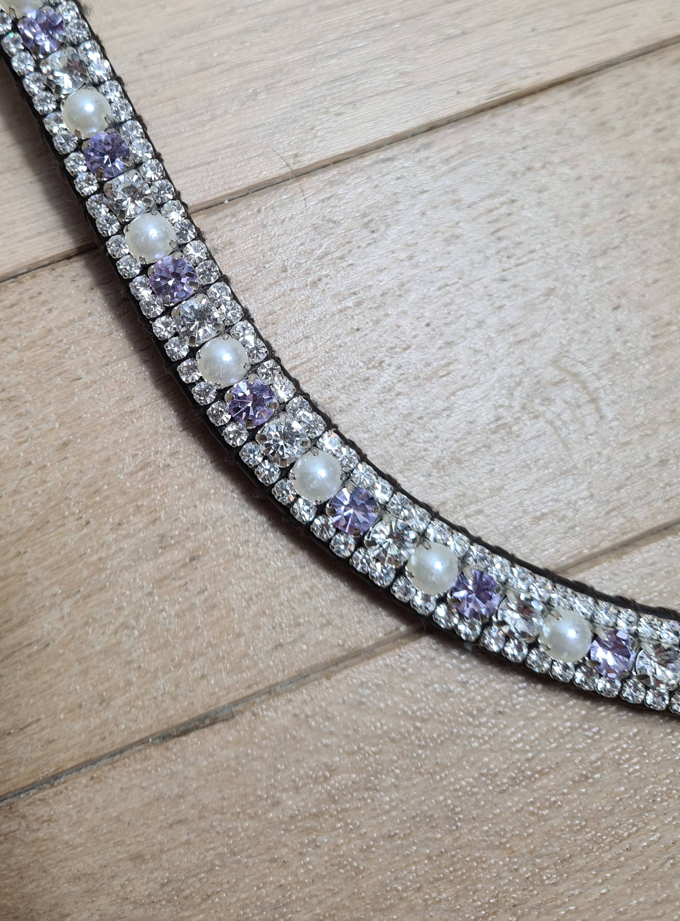 Frontal strass blanc, parme et perles