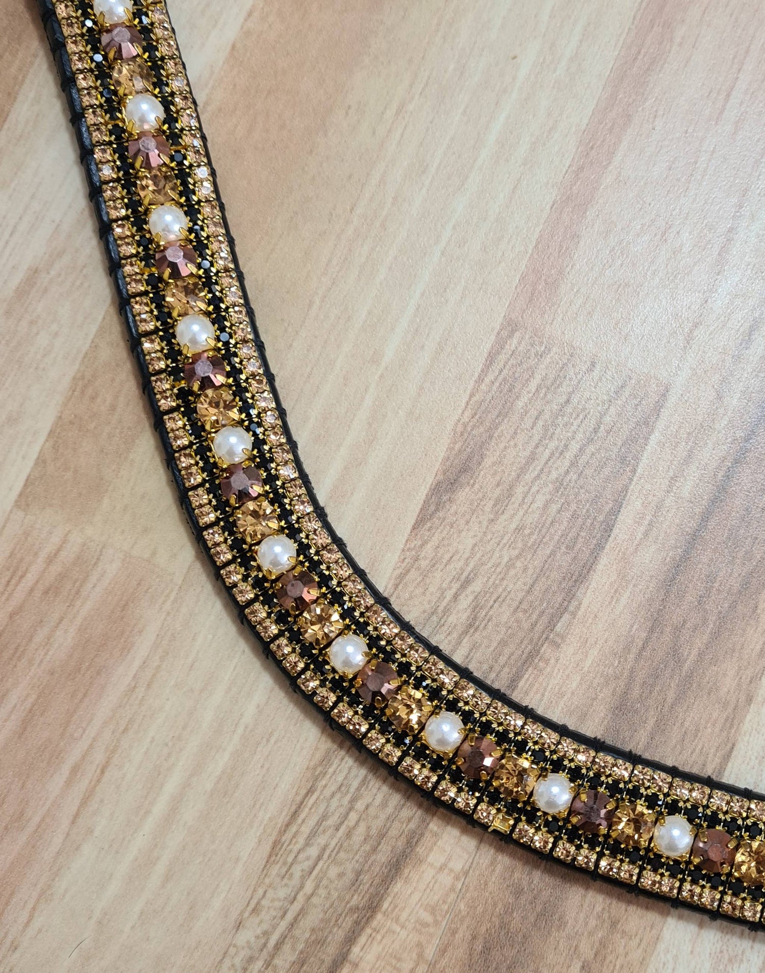 Black, gold, bronze and pearl rhinestone browband