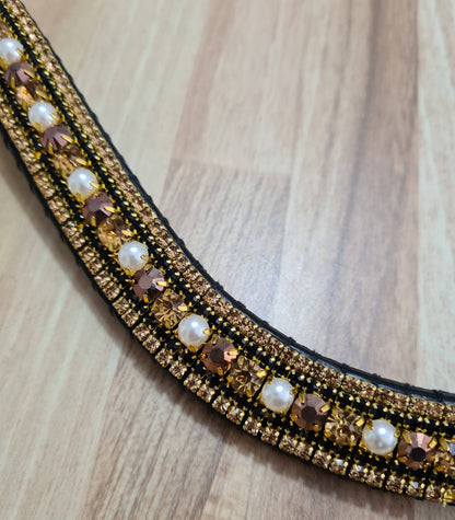 Black, gold, bronze and pearl rhinestone browband