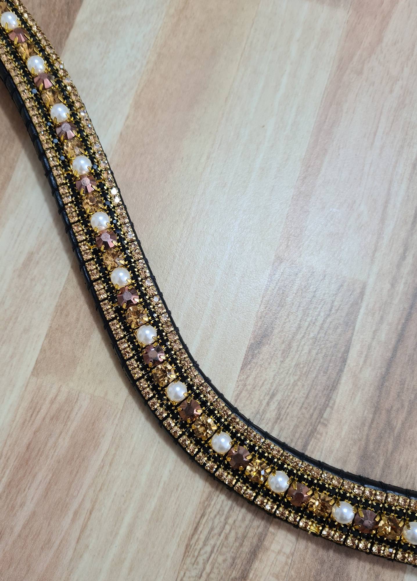 Black, gold, bronze and pearl rhinestone browband