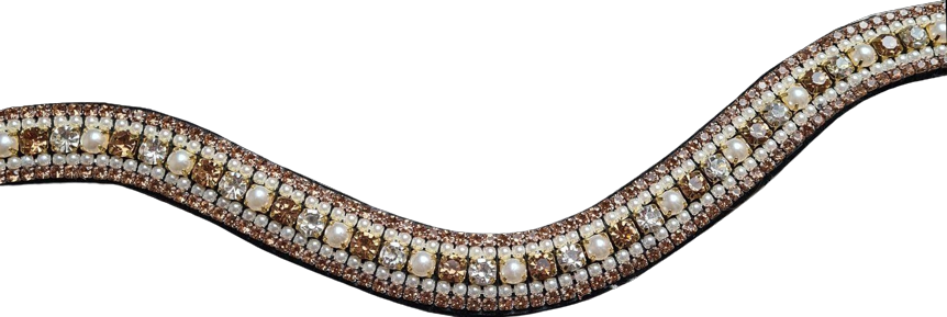 Gold rhinestone browband, pearl, white