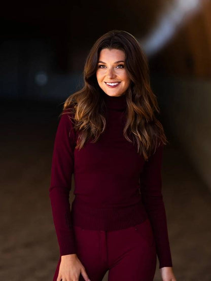 Turtleneck knitted polo top sweater Burgundy - Equestrian Stockholm