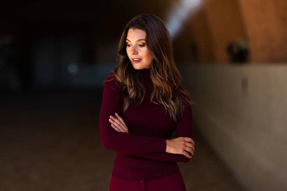 Turtleneck knitted polo top sweater Burgundy - Equestrian Stockholm
