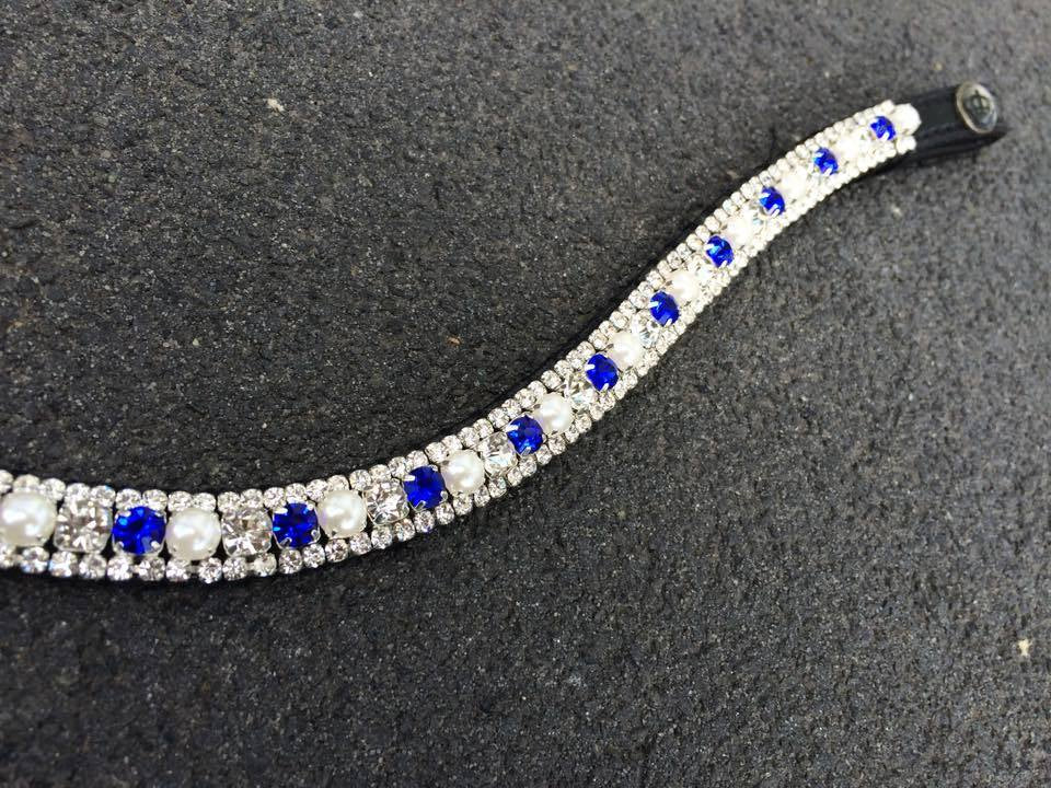 Frontal en cristaux - argent, bleu roi et perles