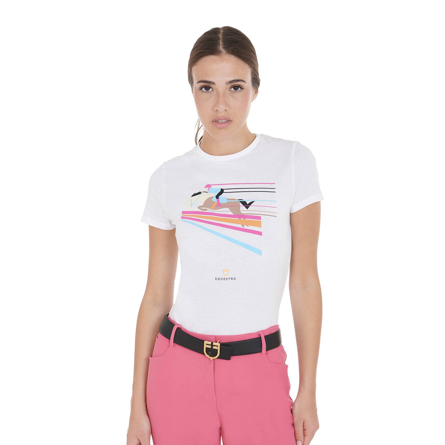 Colorful jump design fitted t-shirt - EQUESTRO