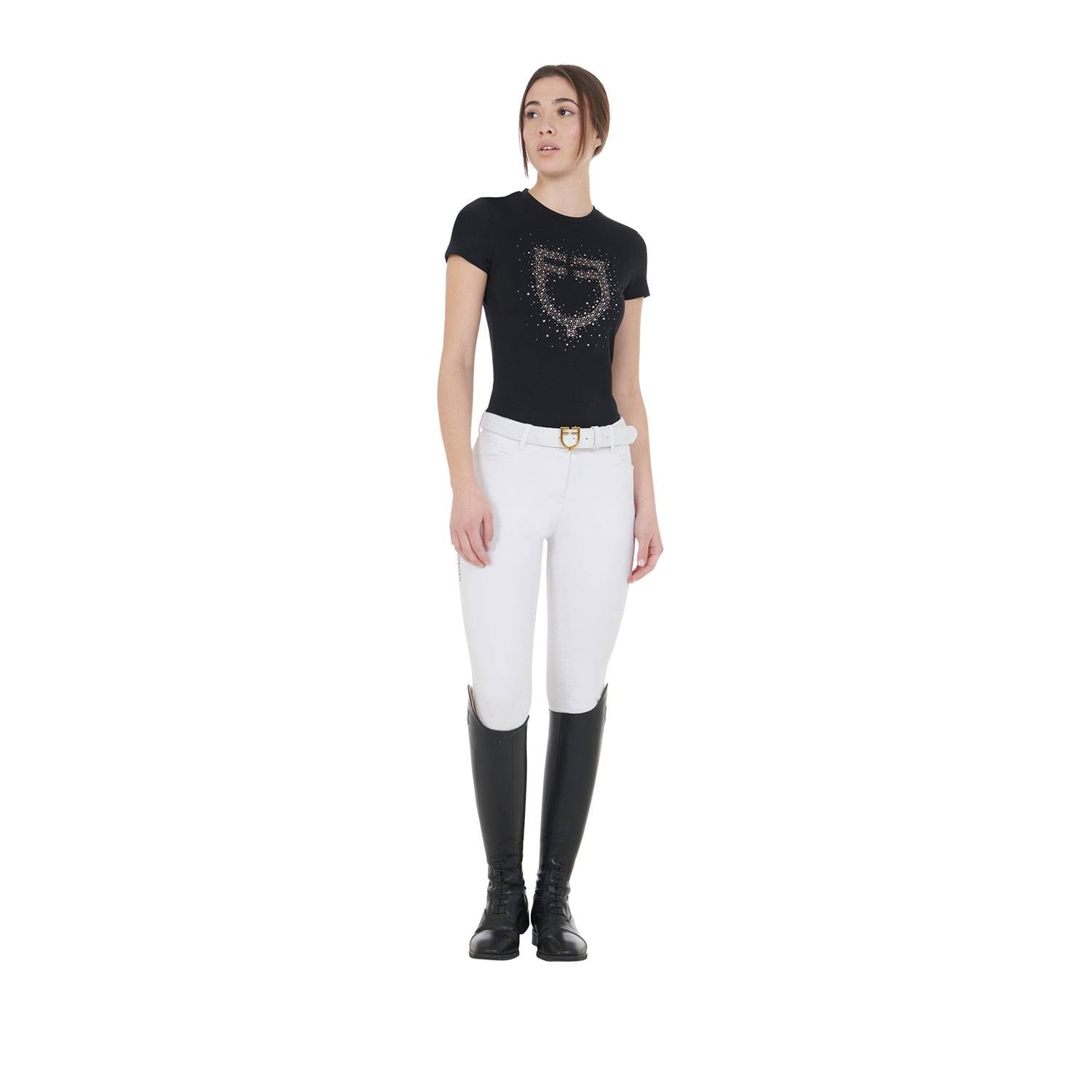 Slim fit t-shirt with rosegold rhinestones - EQUESTRO