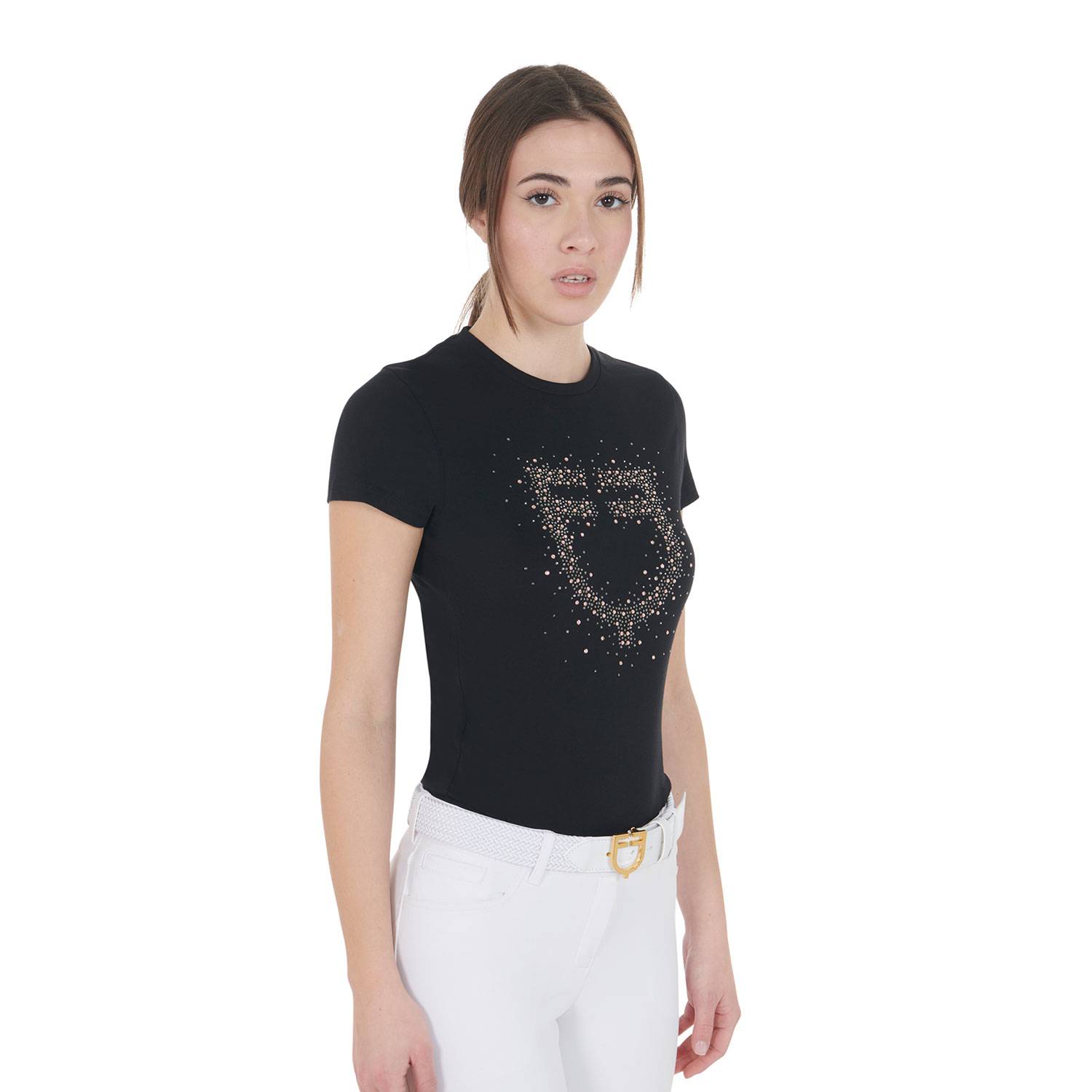 Slim fit t-shirt with rosegold rhinestones - EQUESTRO