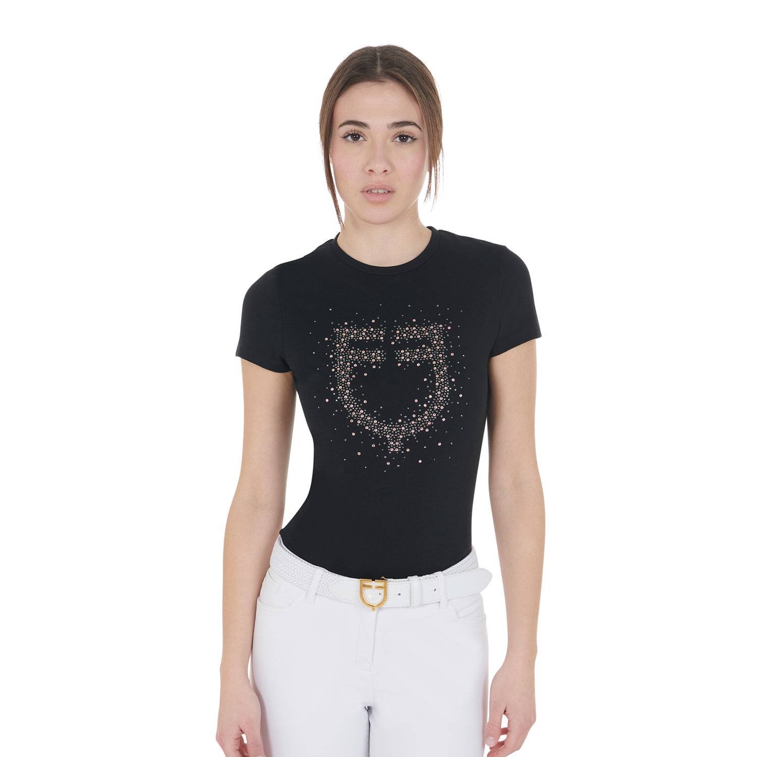 Slim fit t-shirt with rosegold rhinestones - EQUESTRO