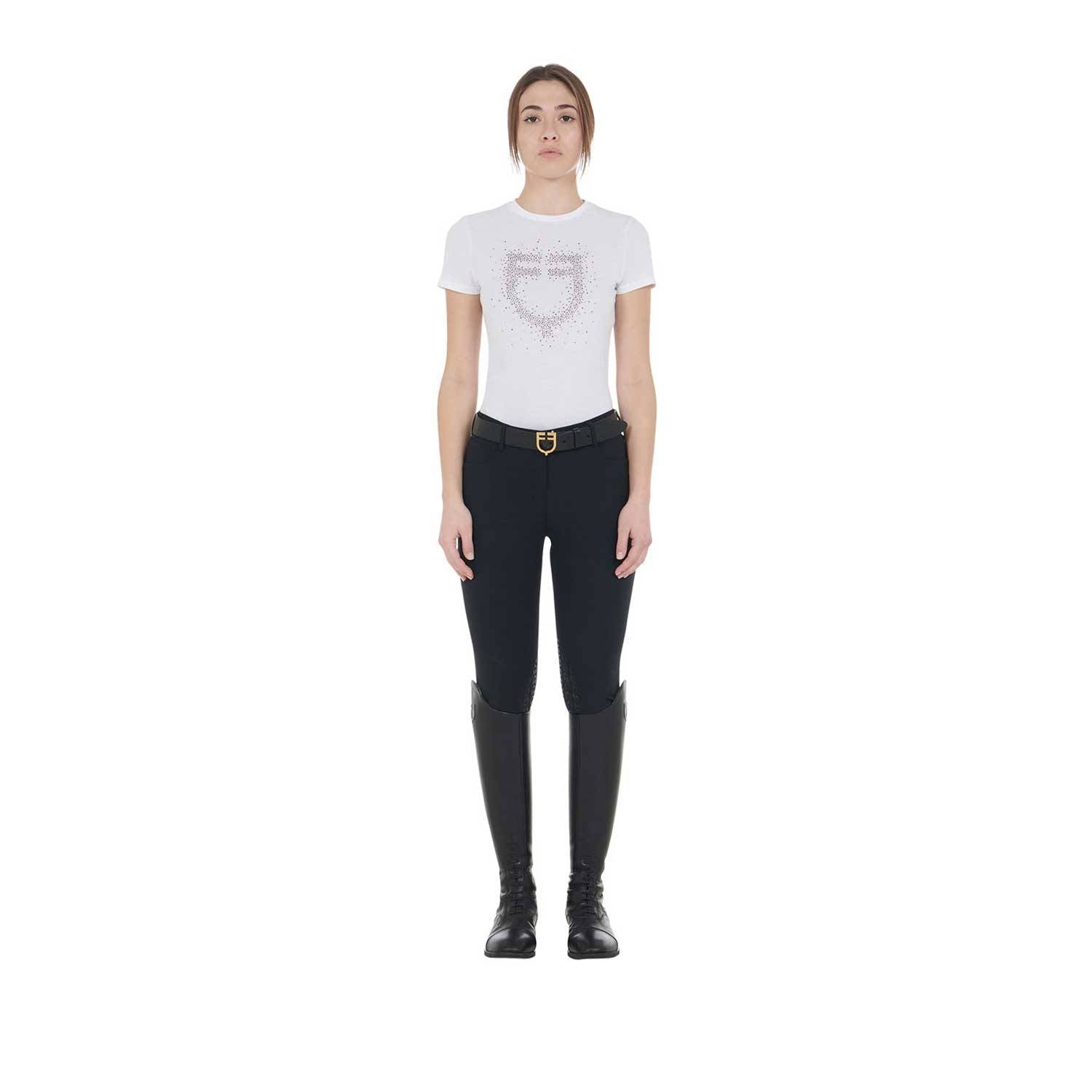 Slim fit t-shirt with rosegold rhinestones - EQUESTRO