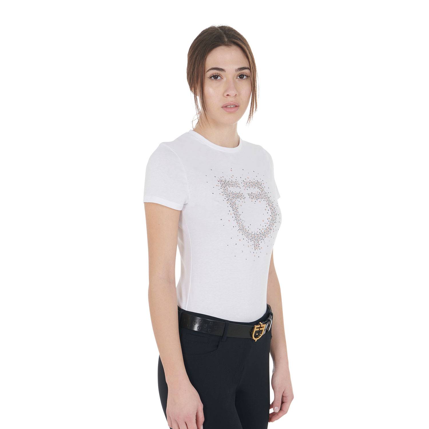 Slim fit t-shirt with rosegold rhinestones - EQUESTRO