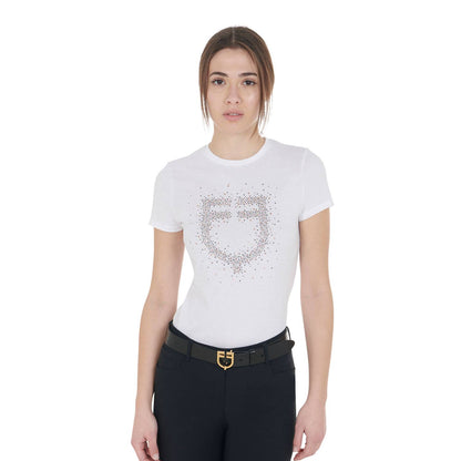 Slim fit t-shirt with rosegold rhinestones - EQUESTRO