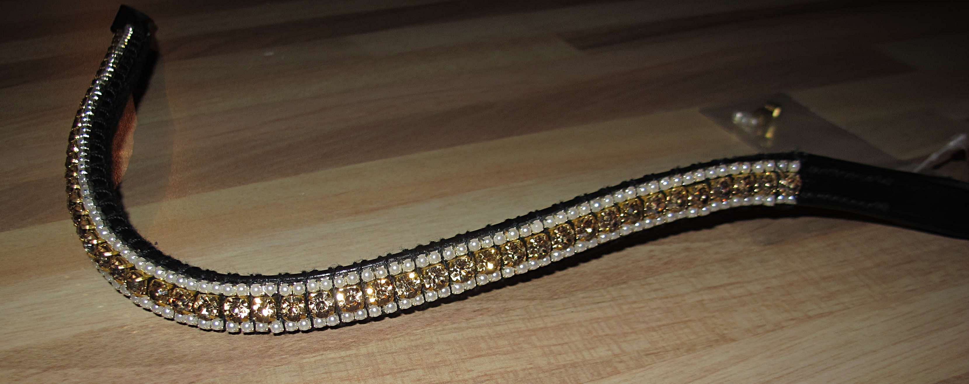 Frontal strass dorés et perles blanches