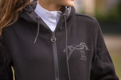 Fluore black zipped hooded sweatshirt - PENELOPE COLLECTION