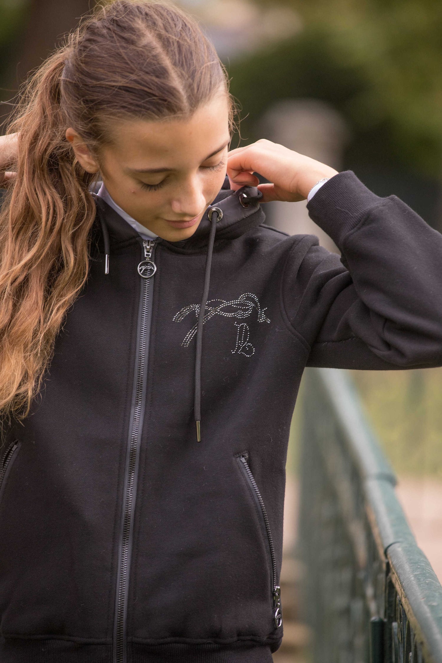 Fluore black zipped hooded sweatshirt - PENELOPE COLLECTION